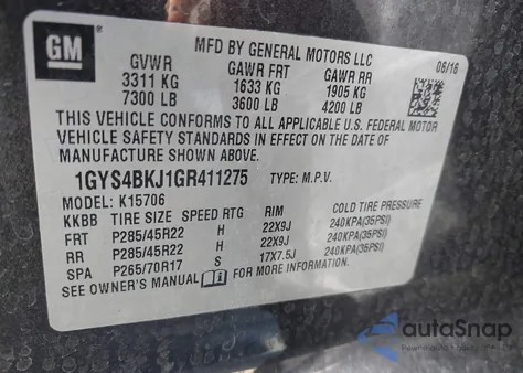 2016 Cadillac Escalade Luxury Collection из США, поврежденный, VIN 1GYS4BKJ1GR411275